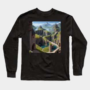 Winding Bridge Path in a Medieval Fantasy Towne Long Sleeve T-Shirt
